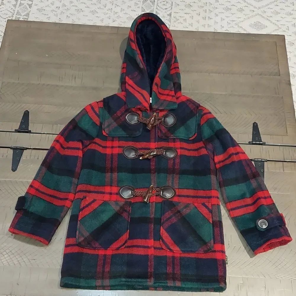 Sogni Kids Red Tartan Plaid Toggle Parka Sz 130/64